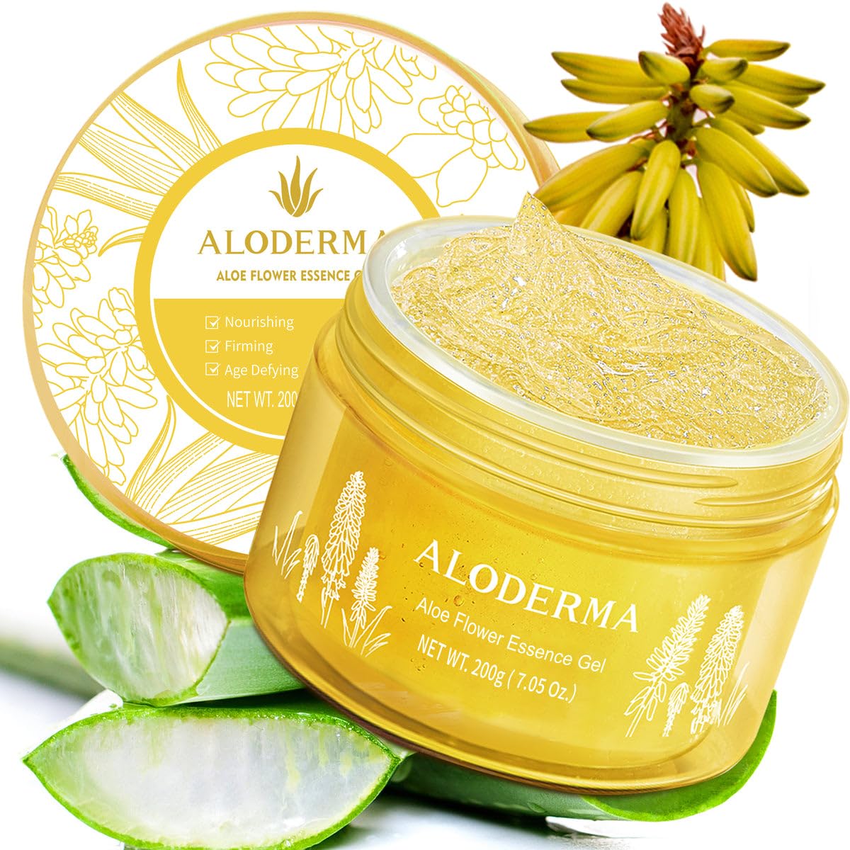 Aloderma Age - Defying 24K Gold Leaf Aloe Flower Essence Gel – 7oz - AloDerma