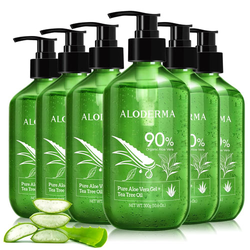 AloDerma Organic Aloe Vera Gel with Tea Tree Oil | 300ml x 6 Bottles - AloDerma